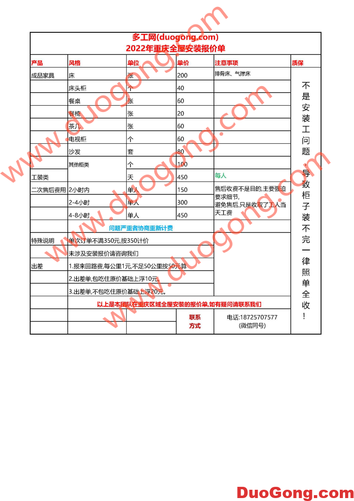图片[2]-多工网重庆成品家具安装介绍及报价表-多工网