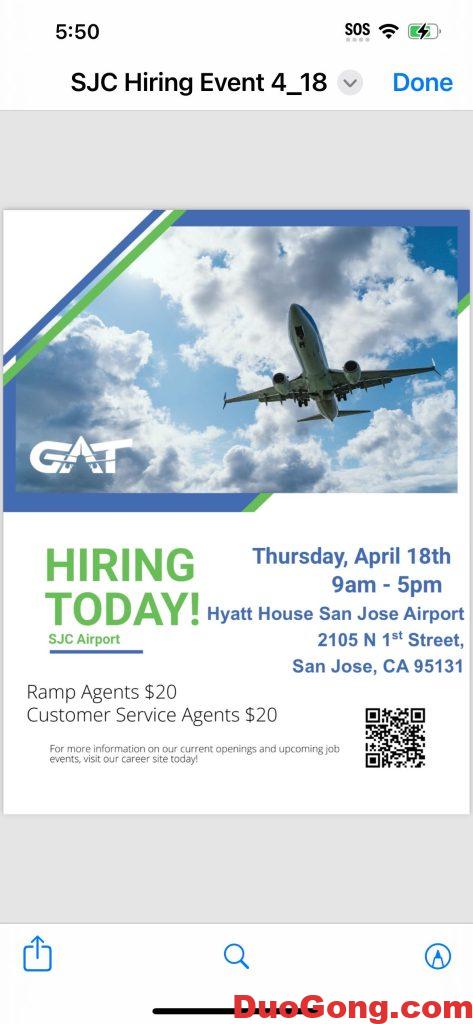 sanjose机场招人-多工网